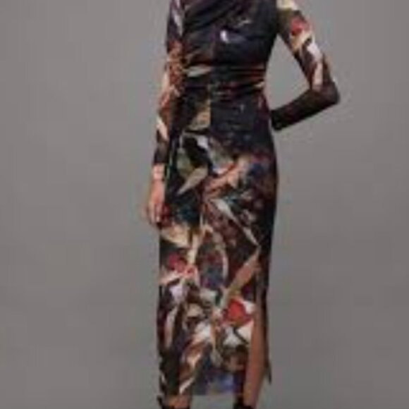AllSaints Tia Tippi Dress NWT Tropical Floral Print Asymmetrical Midi size 4 - Picture 5 of 10